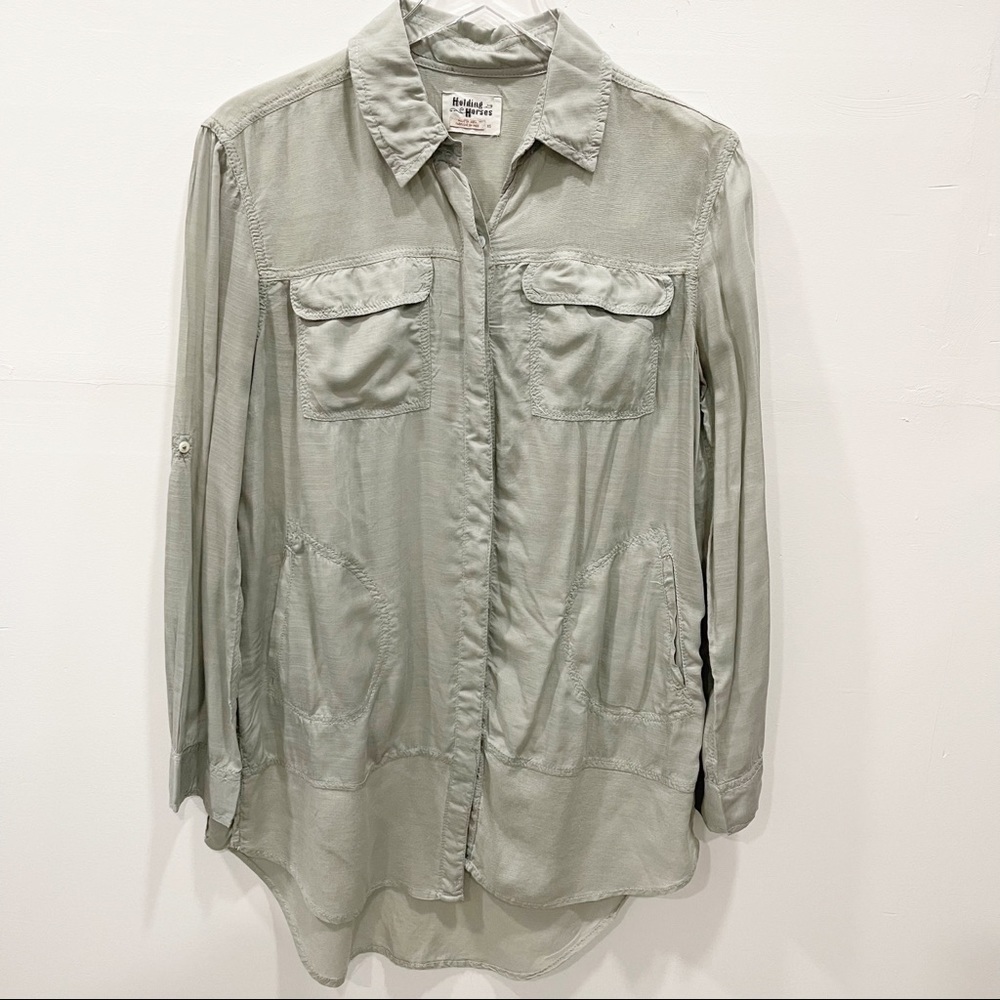 Anthropologie Holding Horses Button Up Shirt Light Green XS